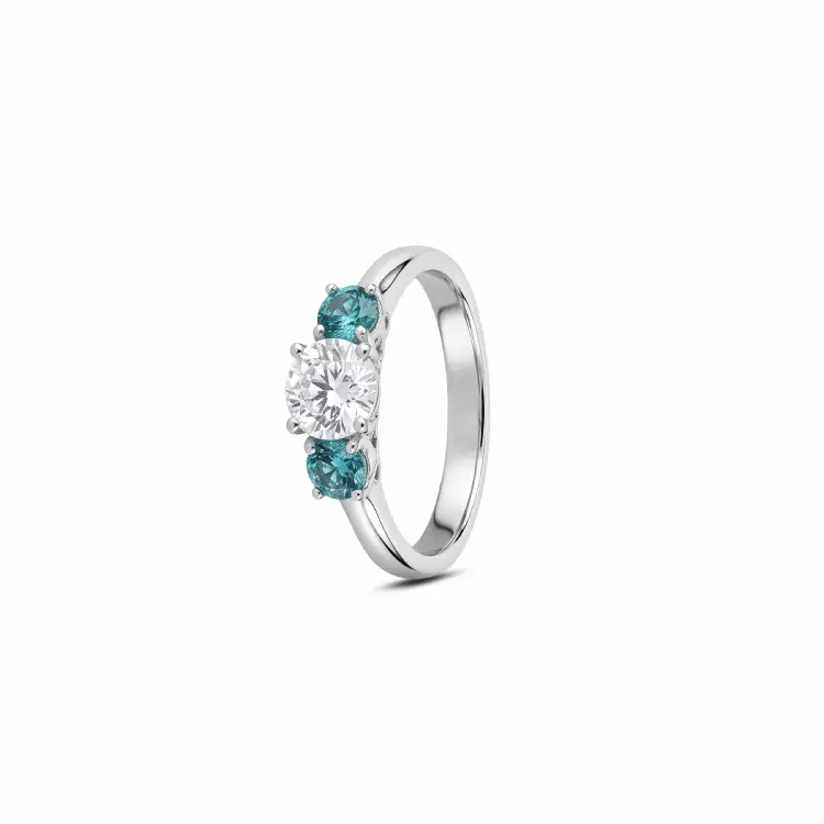 Aqua Three Stone Silver Ring-siver-1