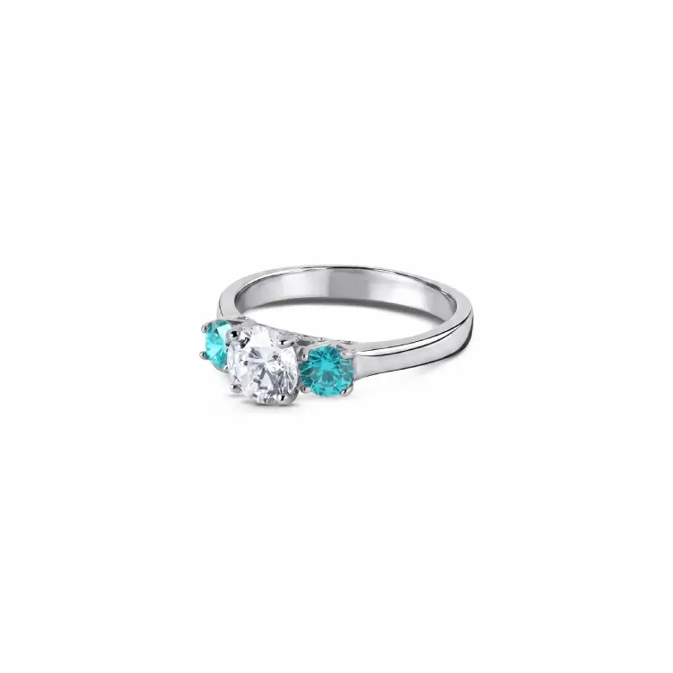 Aqua Three Stone Silver Ring-silver-3