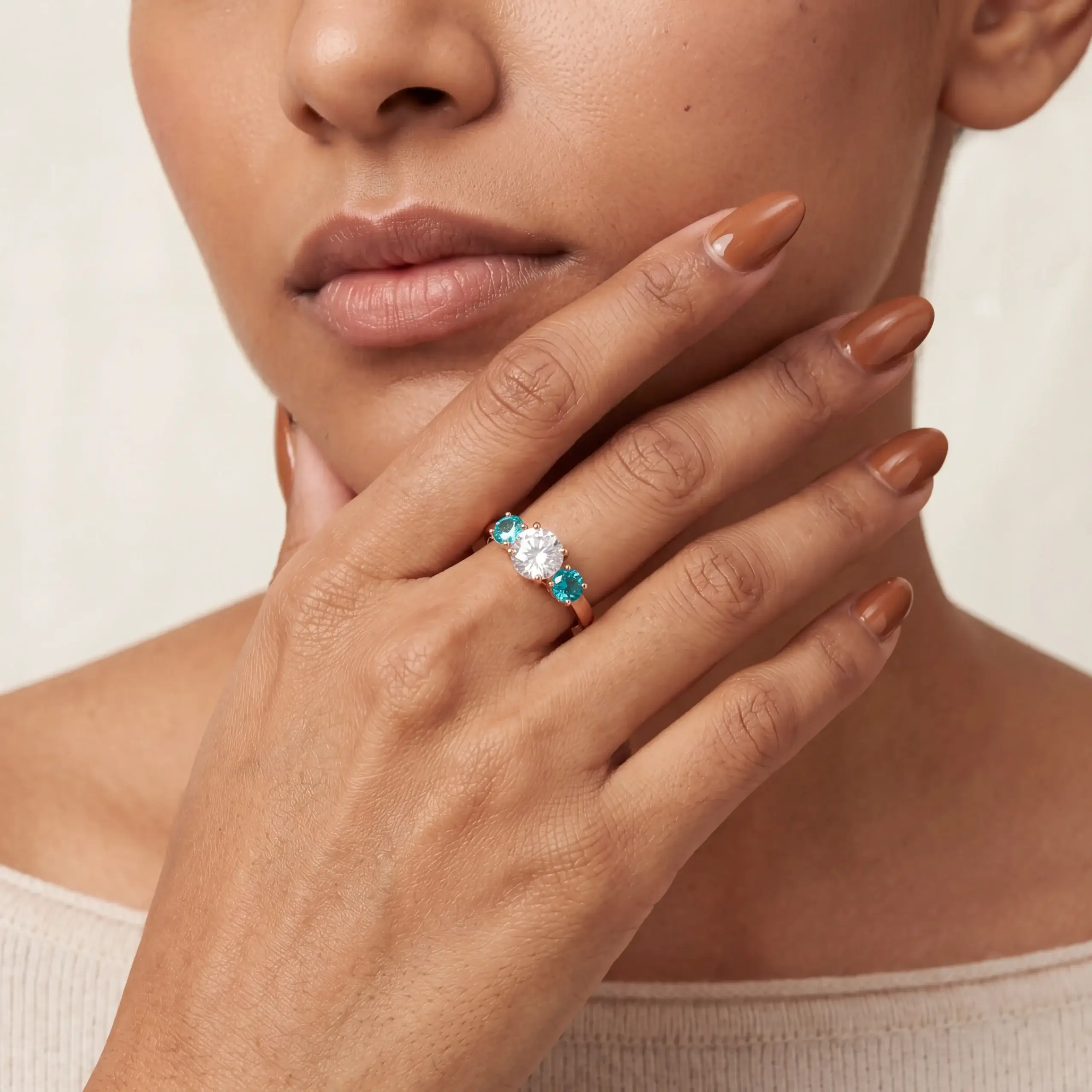 Classic Aqua CZ Trio Ring-model