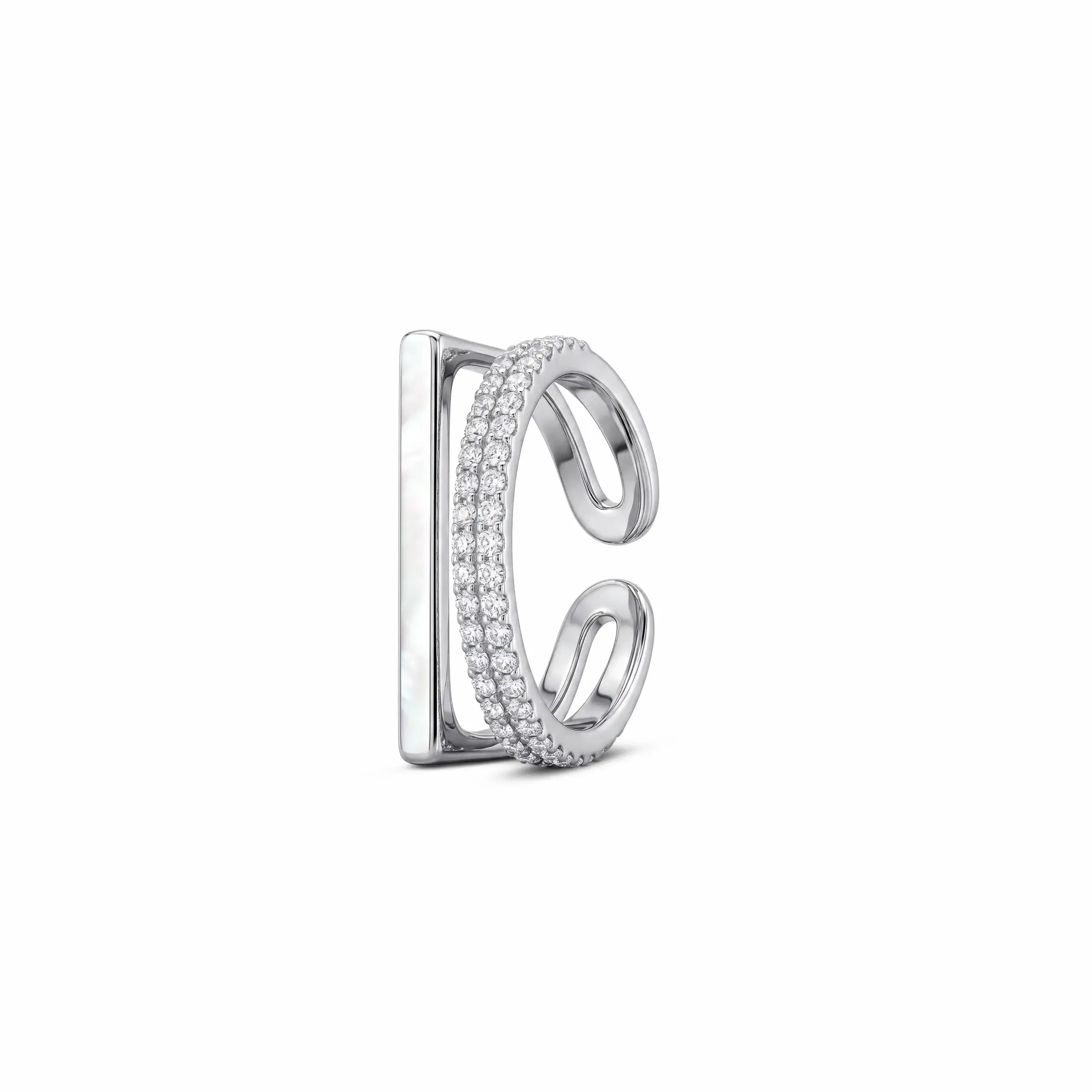 Geometric Criss Cross MOP CZ Ring