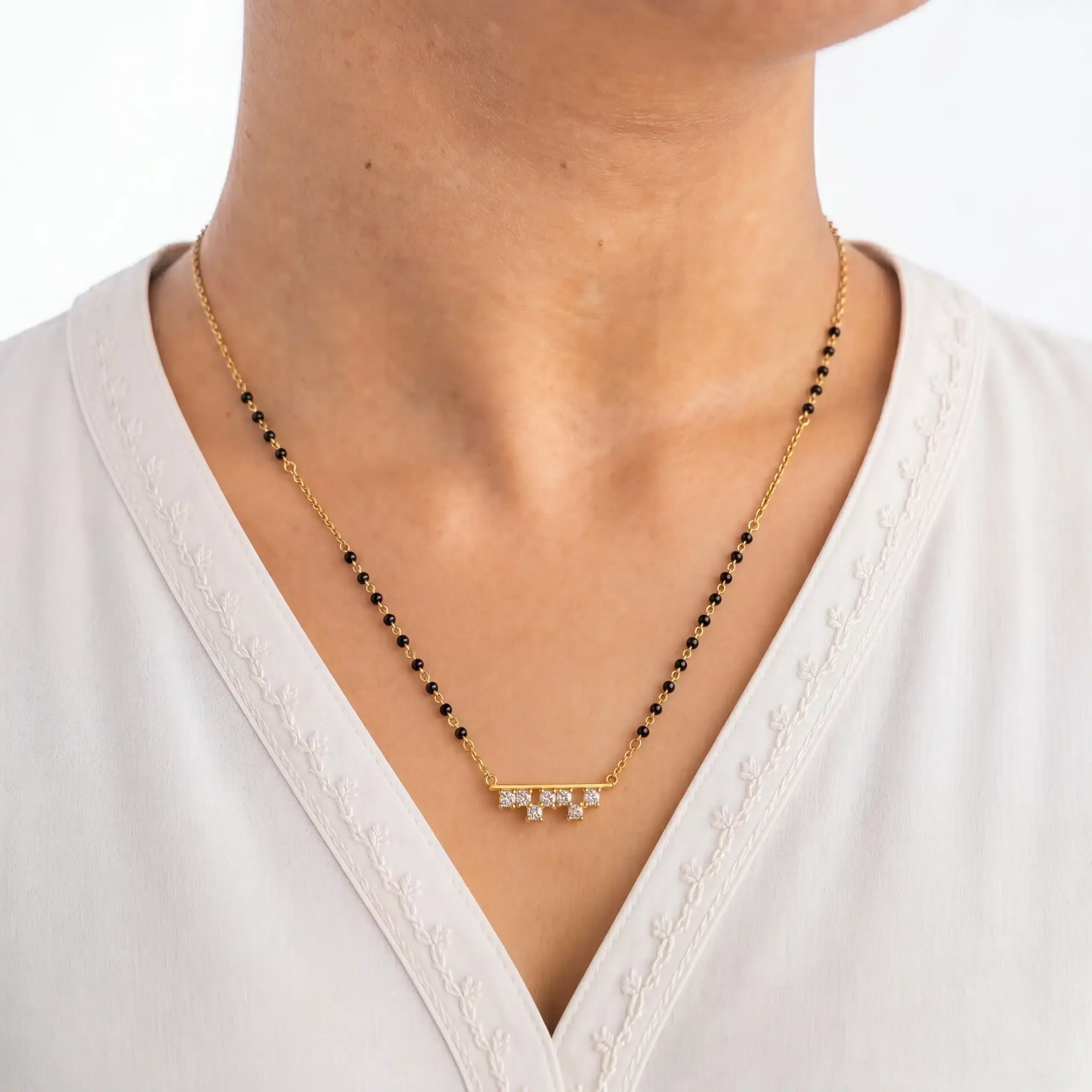 Linear Sparkle CZ Silver Mangalsutra