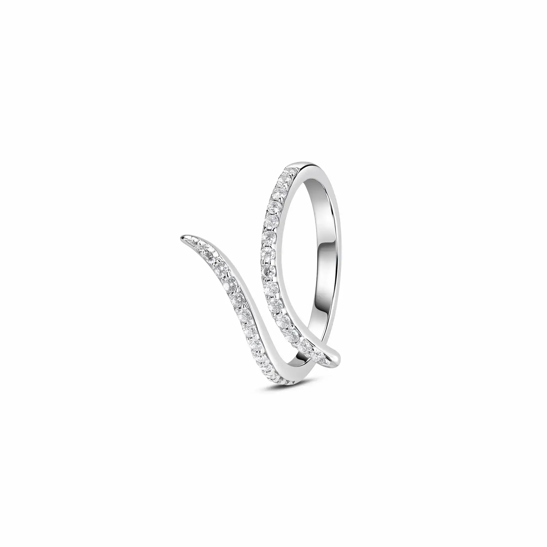 Open Spiral CZ Silver Ring
