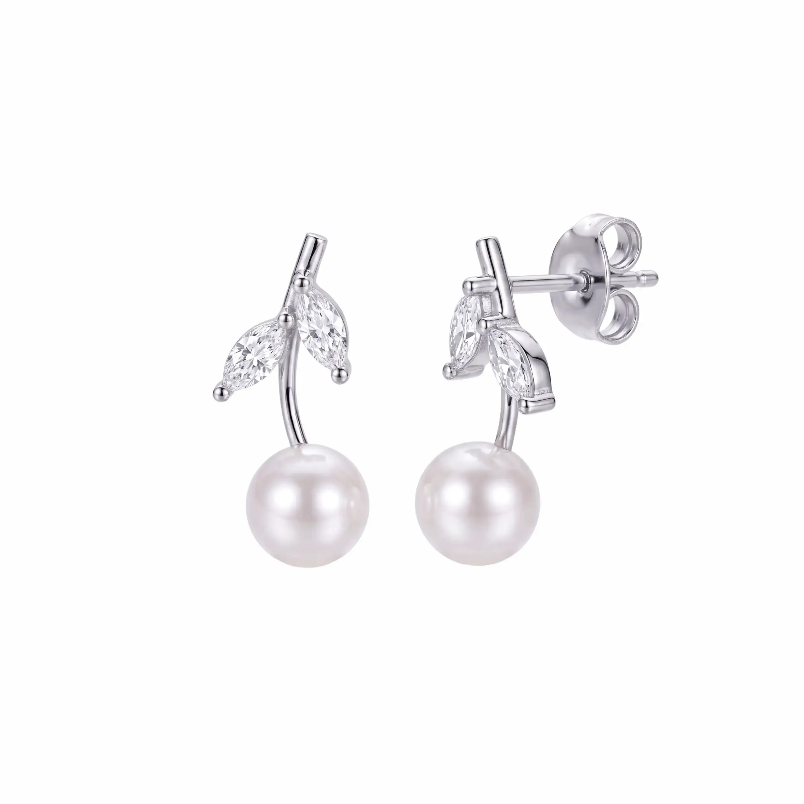 Pearl Leaf Drop Stud Earring